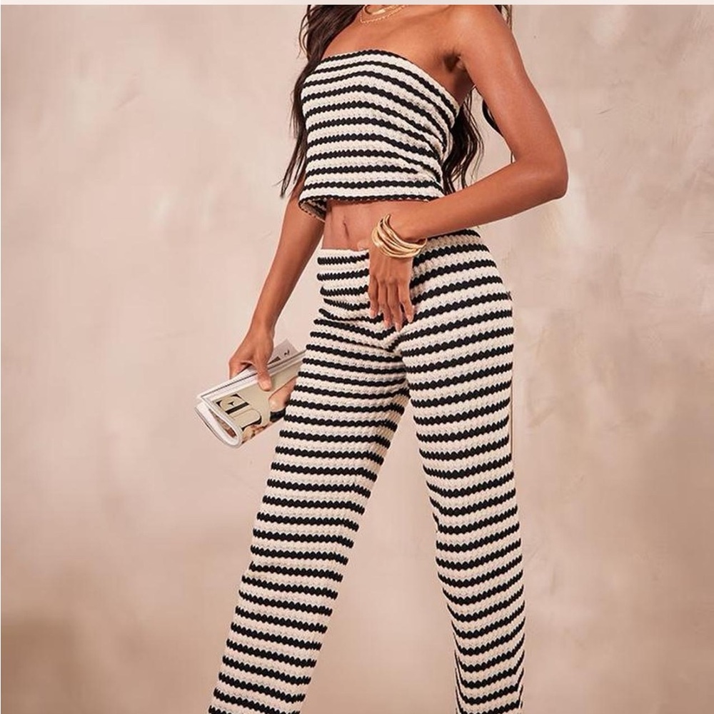 PLT Striped Black and White Crochet Knit Set